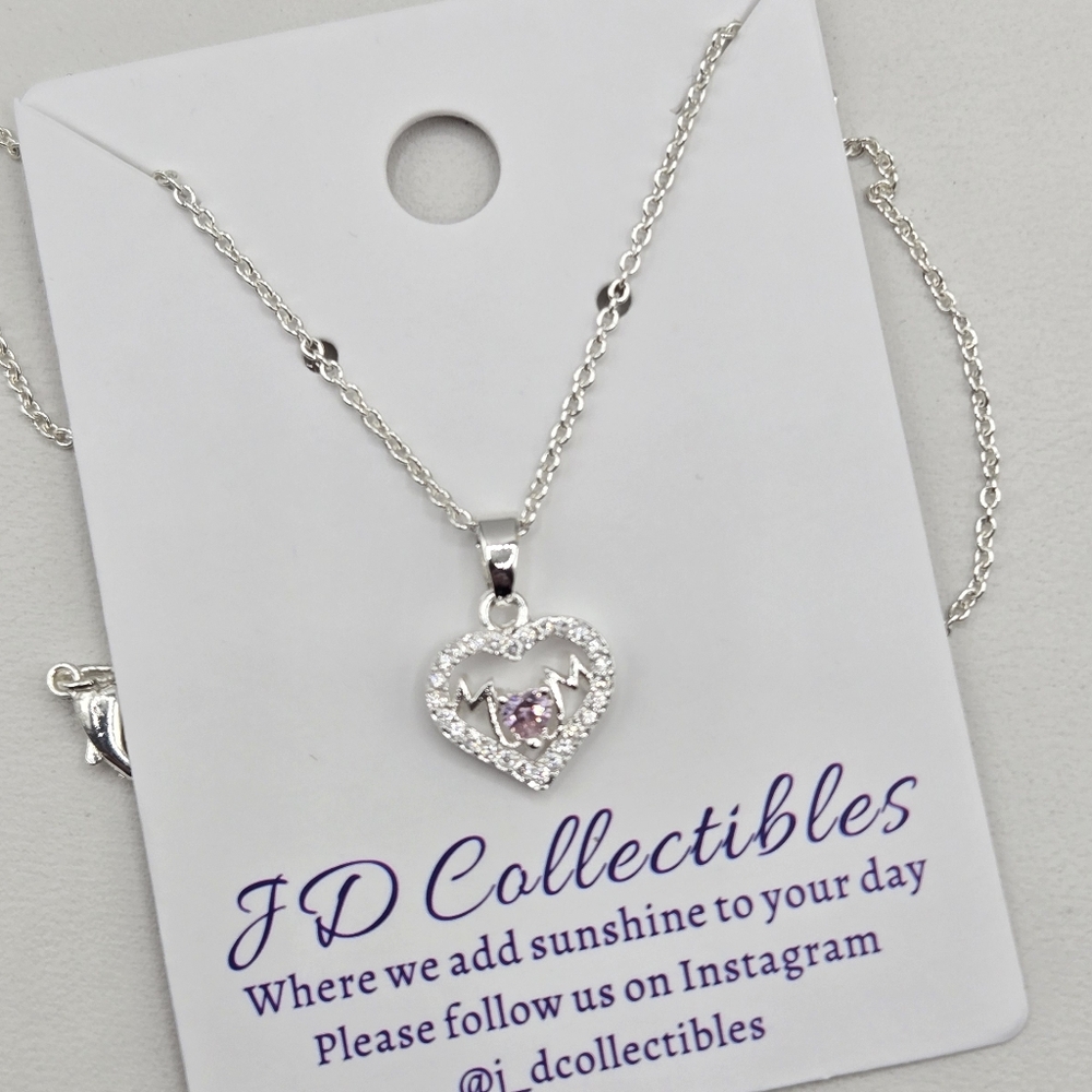 Swarovski Crystal Elements Silver Mom Heart Necklace 17 - 20 inch Pink Accent